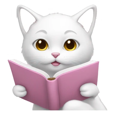 White cat is reading soft pink book sticker