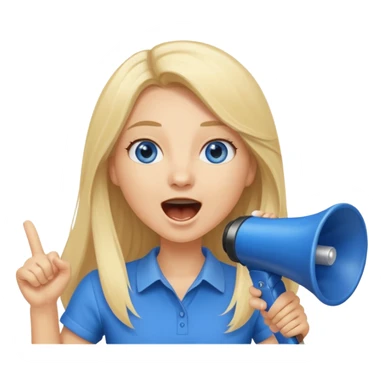  blue eyes blonde girl yelling into megaphone smiling long hair sticker