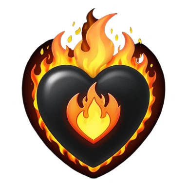 The heart is black and there is fire around sticker