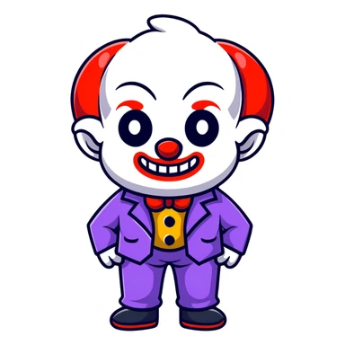 demonic clown wearing a leisure suit, bald with ram horns sticker