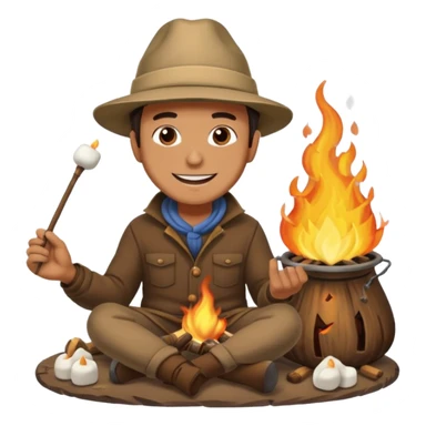 A man roasting marshmallows over the campfire with a warm grin. sticker