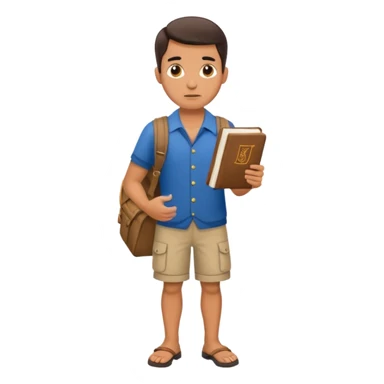 confused tourist full body, normal clothes, with a German dictionary sticker