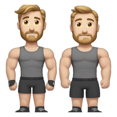 Full height Actively gesturing with hands Pale skinned Fit Man With the biceps and brown hair with Bristle in dark gray Sleeveless Mike, black oversize sports shorts and white Sneakers sticker