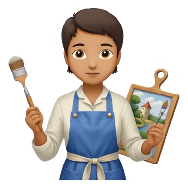 person restoring old painting. sticker