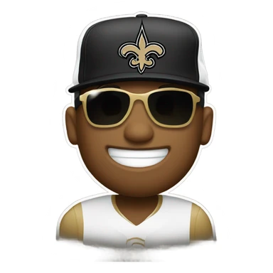Hart wearing sunglasses and a New Orleans Saints baseball cap sticker