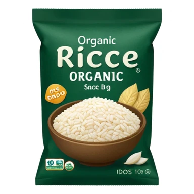 dark green organic white rice snack bag sticker