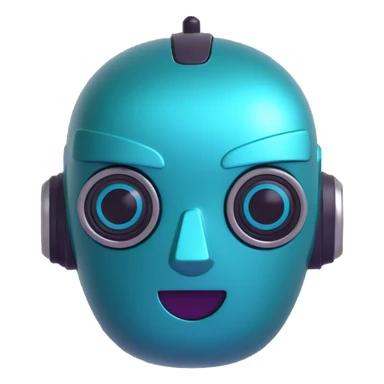 robot head, teal color, metallic, expressive eyes, 3D emoji style sticker