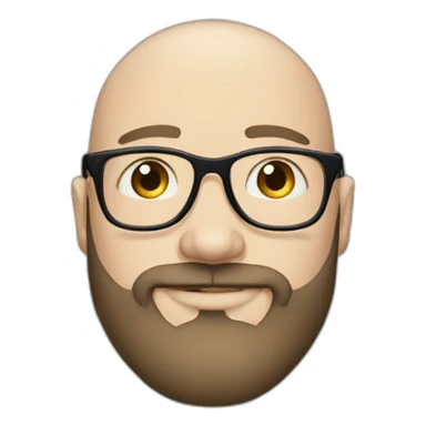 30 years old white bald man with a beard and squared black glasses, blue eyes sticker