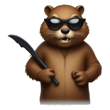 An evil beaver with a bat in his hands and black glasses sticker