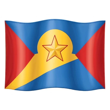 A rectangular flag with nine horizontal stripes alternating red and yellow, starting and ending with yellow. On the left side, a large blue triangle pointing to the center. Inside the blue triangle, a single white five-pointed star, centered and not surrounded by any circle or border. sticker