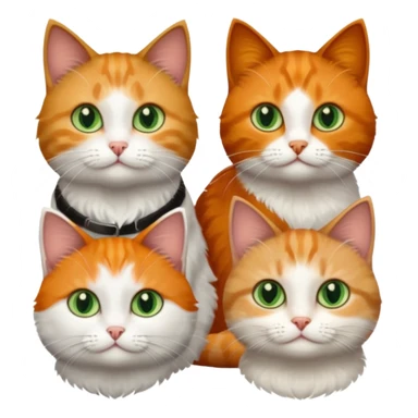 3 tiny different coloured short haired cats including a dark grey and white cat with green eyes,and  a ginger and white with orange eyes and a brown tabby and white with hazel eyes sticker