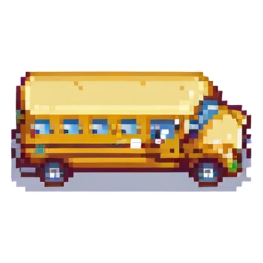 school bus, pixel art style sticker