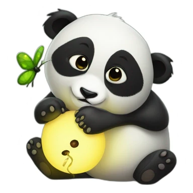 panda kissing a firefly sticker
