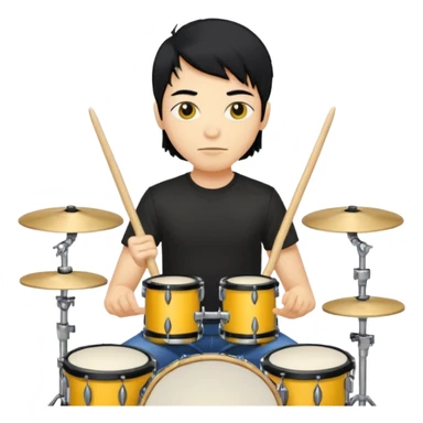 drummer with yellow skin and black hair at drum kit sticker