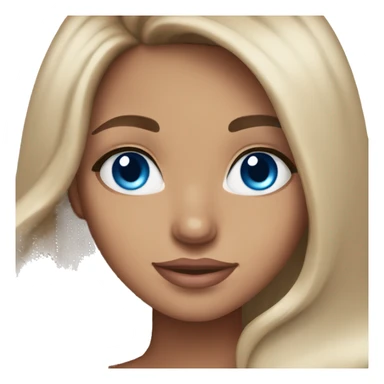 Beautiful tanned girl, long hair, brunette, Brown hair blue eyes, light pink lip color sticker