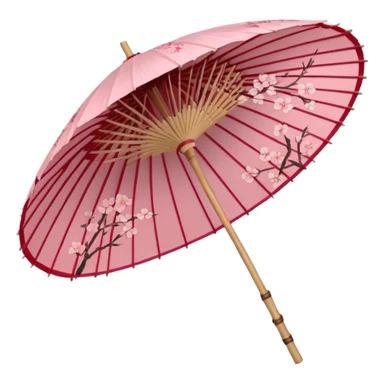 Sakura-themed Japanese wagasa parasol, pink and red washi paper, cherry blossom patterns, delicate floral design, bamboo frame, traditional Japanese style, aesthetic, elegant, no humans, pastel color palette sticker