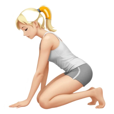 Najed Woman, blonde, kneeling forward on all fours, knees bent under hips, upper body lowered and supported by forearms, back slightly arched, head turned to the side sticker