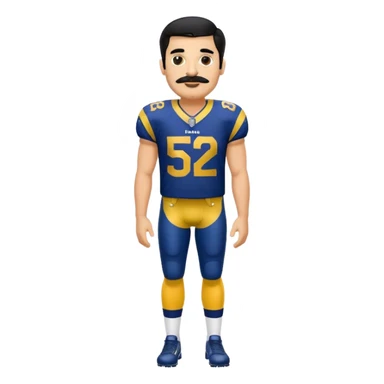 Chill guy in LA Rams jersey  with nu.ber 52. Black hair black mustache. Full body sticker