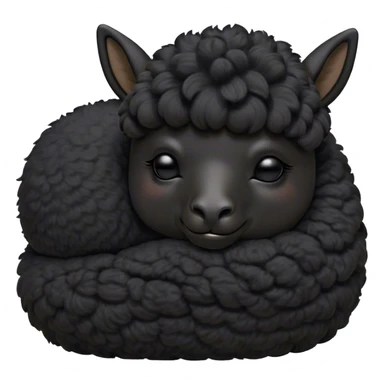 Meme-Worthy Cute Sleeping Black Alpaca Portrait Emoji, Head resting peacefully with a contented smile, showcasing a delightfully sturdy build and a luxuriously soft jet-black fleece, eyes shut in a serene nap, Simplified yet hilariously adorable features, highly detailed, glowing with a soft, drowsy light, high shine, relaxed and utterly lovable, stylized with an air of playful laziness, bright and heartwarming, soft glowing outline, capturing the essence of a comically sleepy alpaca, so meme-worthy it feels like it could instantly become the next viral sensation of adorable slumber! sticker