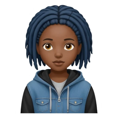 make a black girl with short black locs wearing a denim hoodie with black sleeves sticker