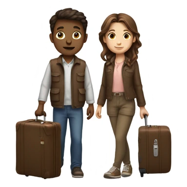 brown hair girl and brown hair boy with suitcase on in their hands sticker