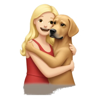 Red Labrador giving a blonde lady a hug  sticker