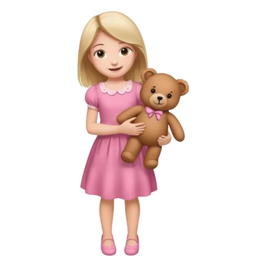 kid Girl in pink dress holding teddy bear, full body sticker