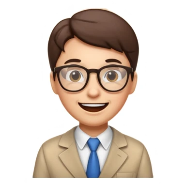 emoji-style face of a teacher character with glasses, professional yet friendly, cartoon-like style, excited emotion sticker