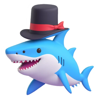 shark with a top hat, 3D emoji style sticker