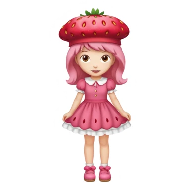Strawberry shortcake human girl full body and legs with a strawberry hat on her head and dress without a cake sticker