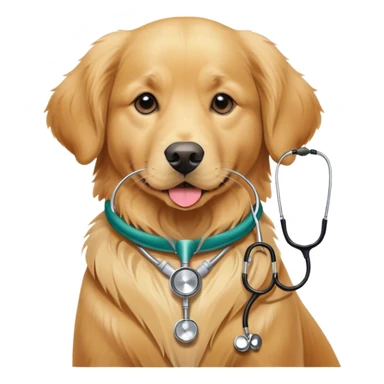 Un perro Golden llamado Dolar con una correa o algo que lo represente que es la mascota de la veterinaria Animal Fashion, puede tener un estetoscopio colgando del cuello sticker