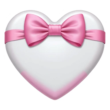 An iPhone emoji White Heart with a Pink bow wrapped around it's center sticker