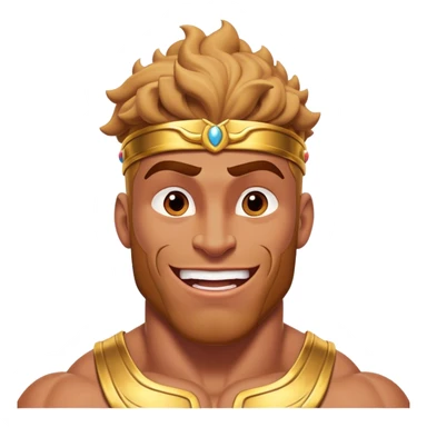 Cinematic Realistic Hercules Portrait, head tilted dramatically with an exaggeratedly amused expression, featuring a bold yet playful demeanor. His rugged, muscular form and finely detailed classical garb are rendered with dynamic lighting and robust textures, conveying a rare moment of lighthearted mirth from a timeless legend. sticker