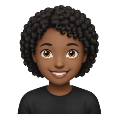 Un adolecente con camisa negra, pelo rizad, corto negro y de color moreno sonriendo sticker