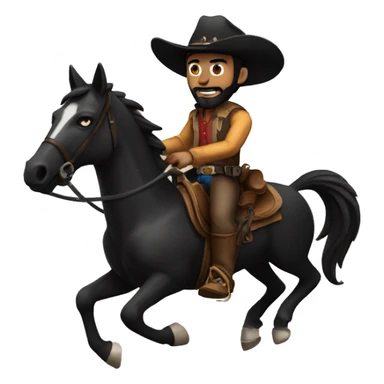man with black beard and black eyes wearing a cowboy hat riding on his black horse with a shotgun in his hand sticker