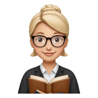 Teacher Look – tidy low bun, black-rim glasses, holding a book.












































 sticker
