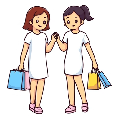 Two girls helping each other carry shopping bags sticker