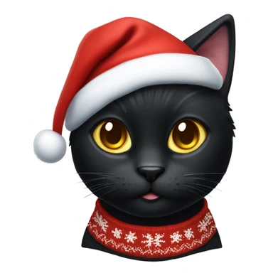 black cat wearing christmas sweater and santa hat sticker
