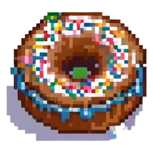 pixel art donut with chocolate icing and colorful sprinkles sticker