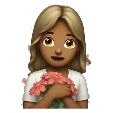 The girl is crying with flowers in her hands. sticker