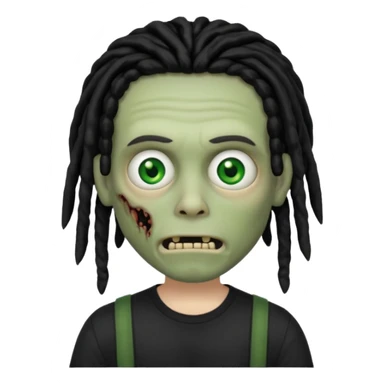 memoji iphone zombie with black dreads black tee and braces sticker