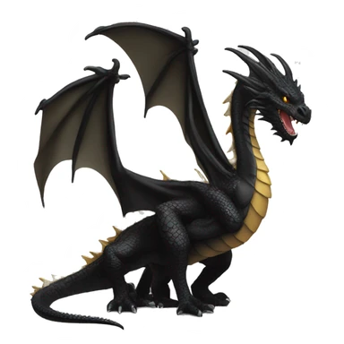 Big black dragon standing next to a small baby gold dragon sticker