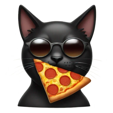 Black cat wearing sunglasses eating pizza sticker