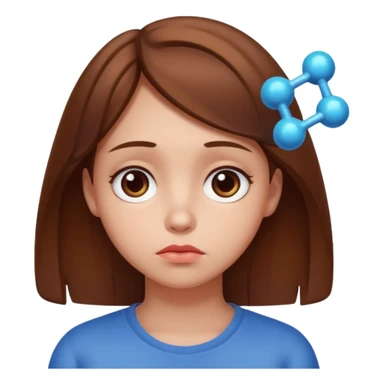 A sad girl thinks about a molecule sticker