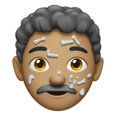 person with glue all over their face sticker