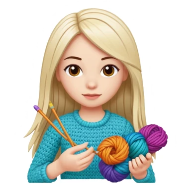 Pegatinas de Mujer con pelo lacio  tejiendo un amigurumi  sticker