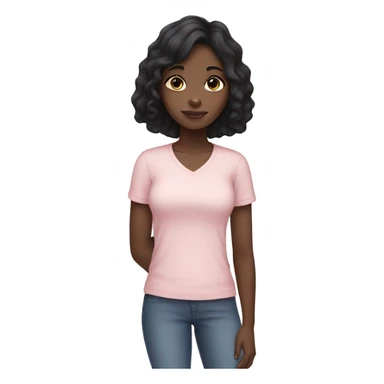 Black girl with black hair wearing a pale pink shirt holding a white cat sticker