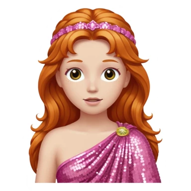 Venus from Roman Deities with long ginger hair, pink sequin toga sticker