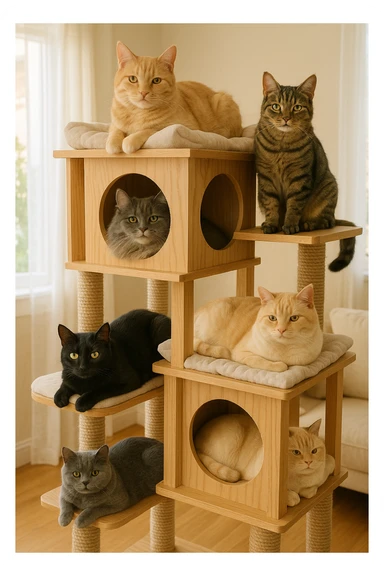 cats relaxing in a vertical playhouse sticker
