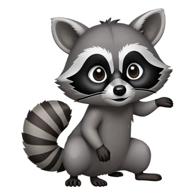 Cinematic-Raccoon-Realistic-Full-Body-Standingon all fours-Emoji – Tail flicking lazily, head tilted dramatically, thick grey fur with a signature black mask, sharp and alert ears, simplified yet realistic focused features, highly detailed, glowing with an almost sarcastic glow. sticker